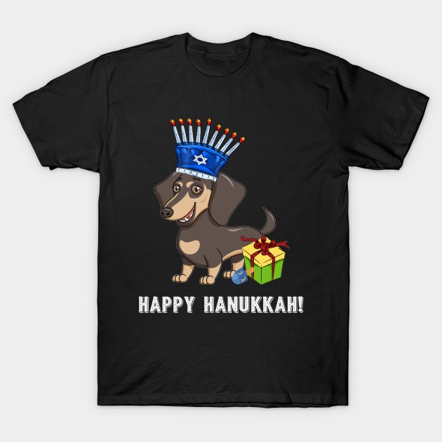 Dachshund Menorah Hat Hanukkah Chanukah T-Shirt by TeeSky